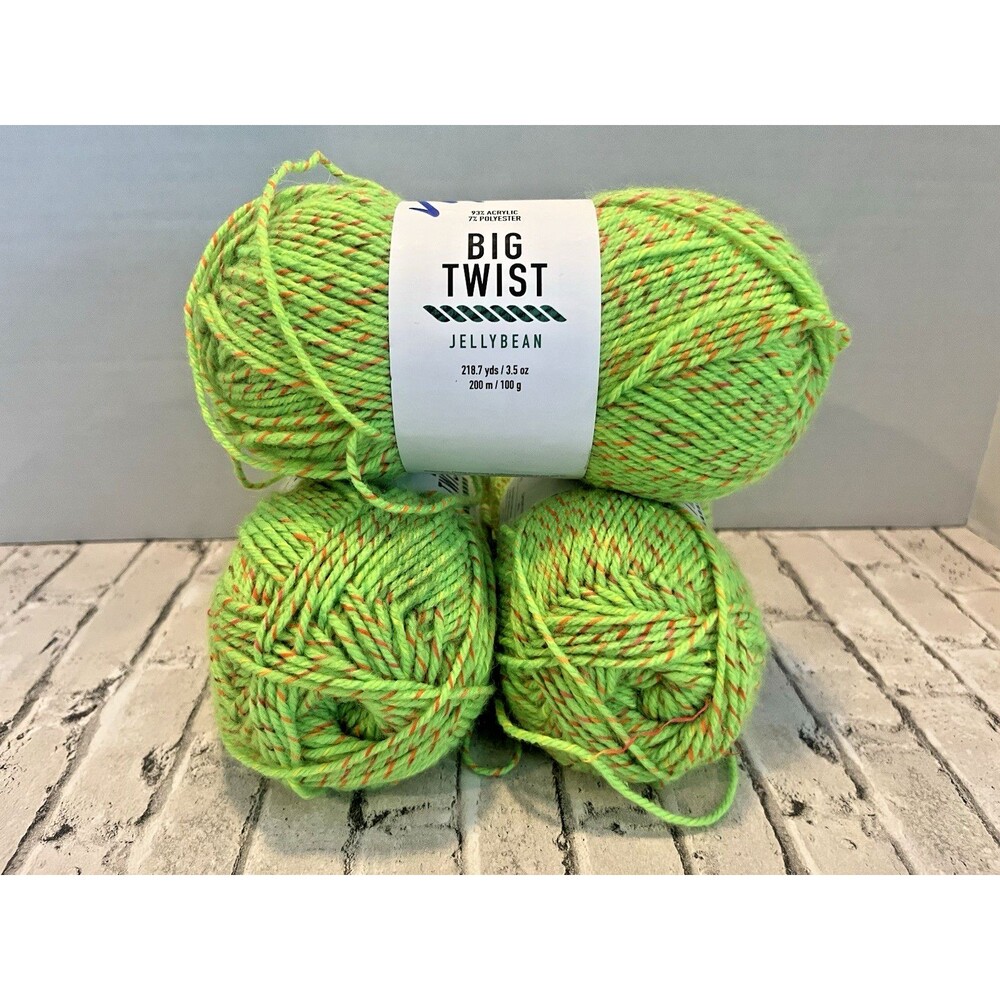 Lot Of 3 Big Twist Jellybean, Colorway Sour Green Apple, NEW 218.7yds Ea, 3.5oz